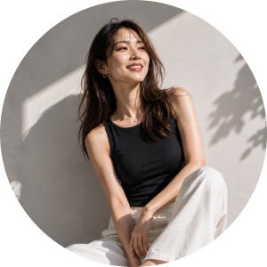 椅子に座って微笑む女性
